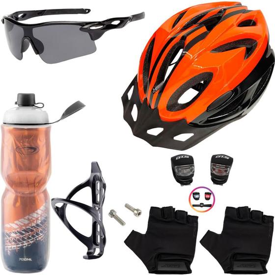 Imagem de Capacete Bike Ciclismo + Garrafa Térmica + Suporte + Sinalizador + Óculos + Par De Luvas