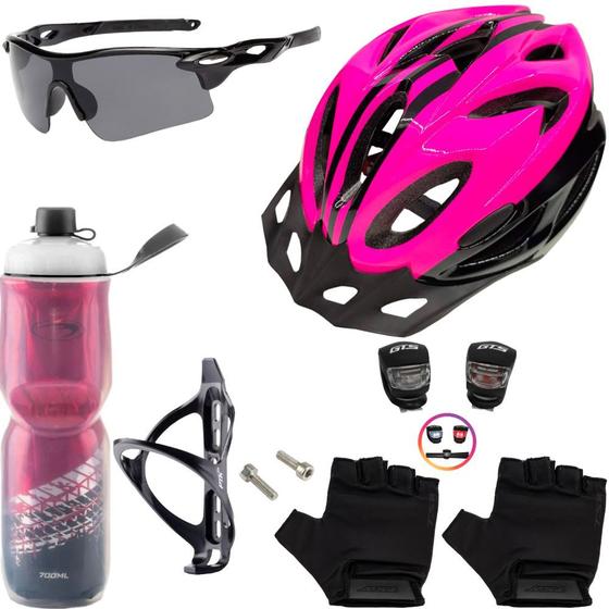 Imagem de Capacete Bike Ciclismo + Garrafa Térmica + Suporte + Sinalizador + Óculos + Par De Luvas