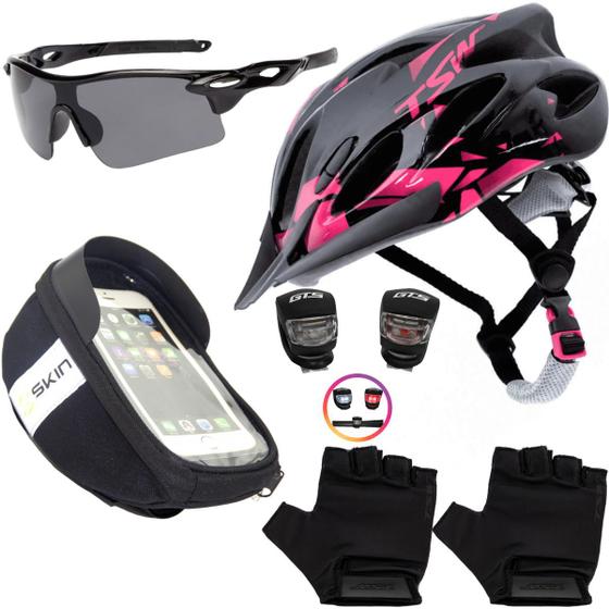 Imagem de Capacete Bike Ciclismo + Porta Celular + Pisca + Óculos + Luvas