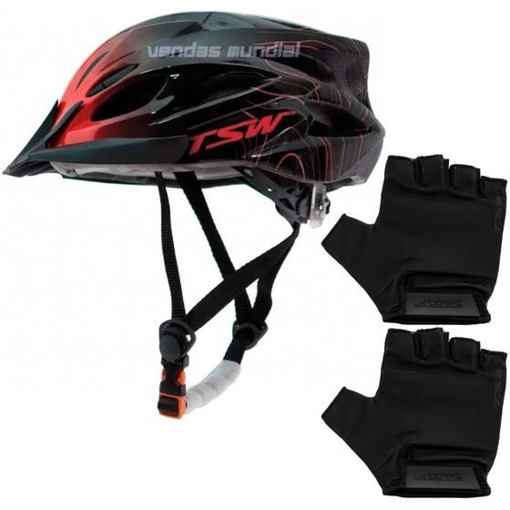 Imagem de Capacete Bike Mtb Tsw Ciclista Com Sinalizador De Led + Luvas