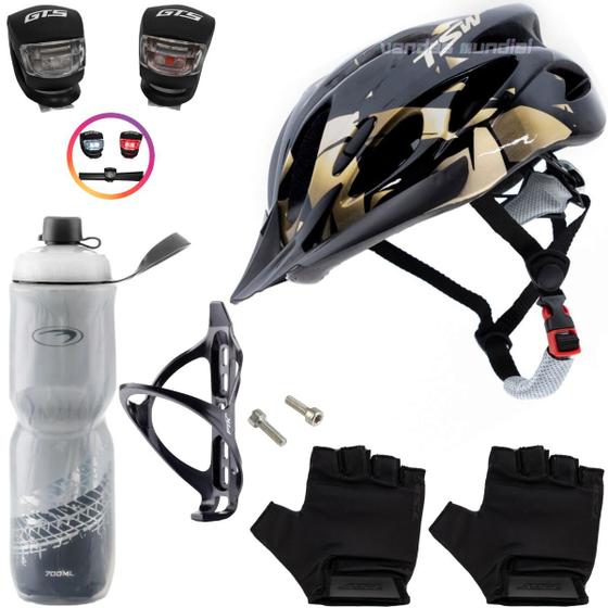 Imagem de Capacete Bike Tsw Ciclismo Mtb + Garrafa Térmica + Suporte + Sinalizador + Par De Luvas