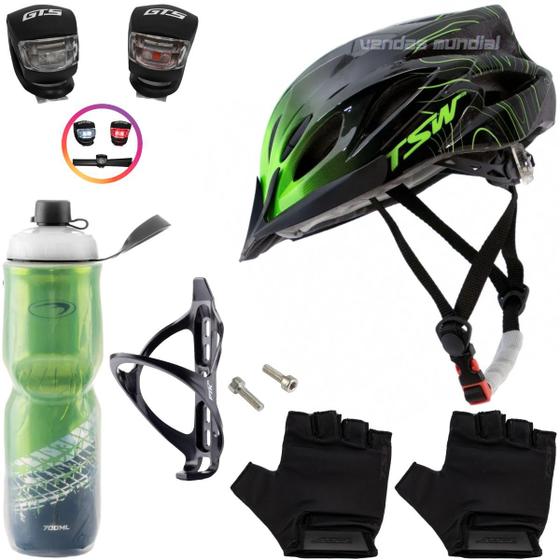 Imagem de Capacete Bike Tsw Ciclismo Mtb + Garrafa Térmica + Suporte + Sinalizador + Par De Luvas