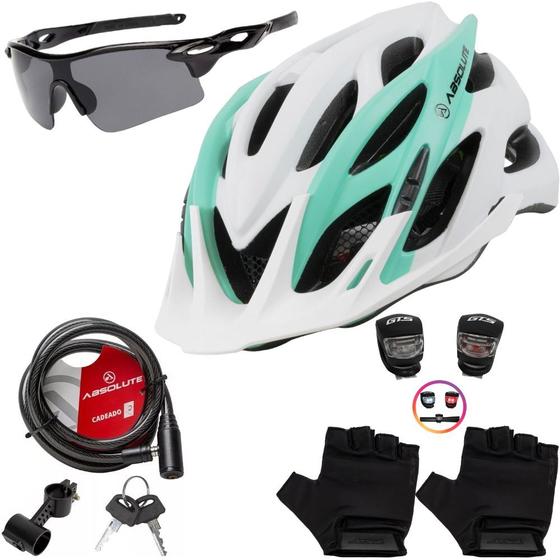 Imagem de Capacete Ciclismo Bike + Cadeado Trava Bicicleta + Pisca + Óculos + Par De Luvas