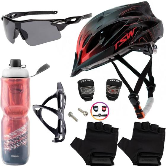 Imagem de Capacete Ciclismo Bike + Garrafa Térmica + Suporte + Pisca + Óculos + Par De Luvas