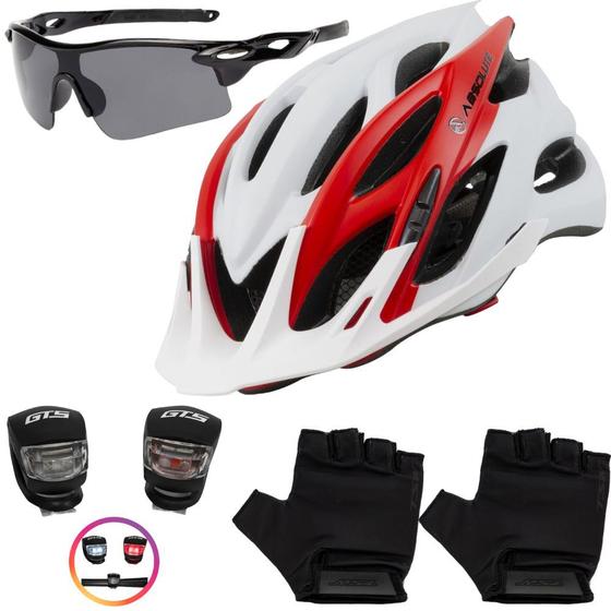 Imagem de Capacete Ciclismo Bike Mtb + Pisca + Óculos + Par De Luvas