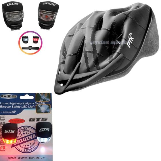 Imagem de Capacete Ciclismo Bike Mtb Ptk Ajustável + Par De Sinalizador