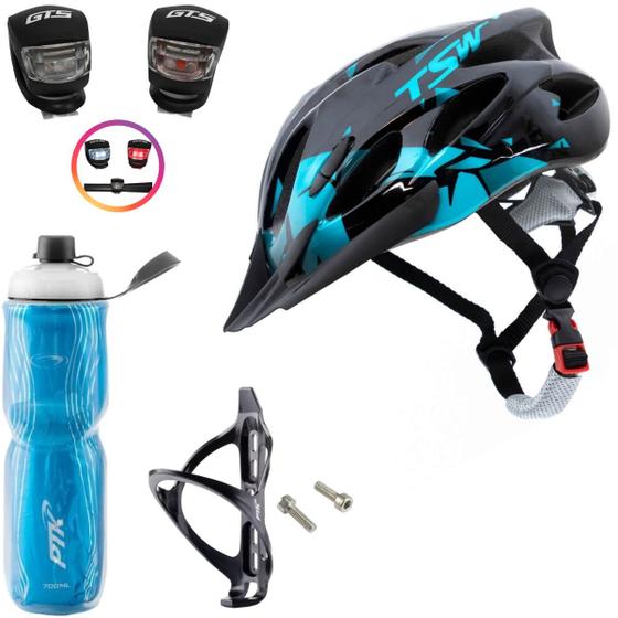 Imagem de Capacete Ciclismo Bike Mtb Tsw + Garrafa Térmica + Suporte + Sinalizador