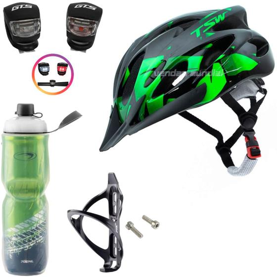 Imagem de Capacete Ciclismo Bike Mtb Tsw + Garrafa Térmica + Suporte + Sinalizador