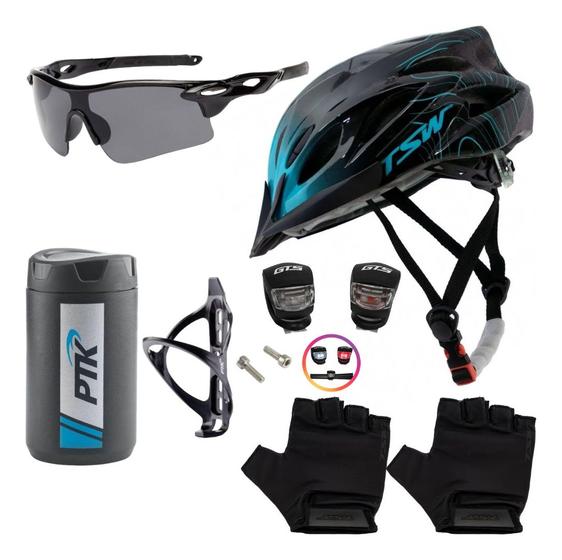 Imagem de Capacete Ciclismo Bike + Porta Objetos + Suporte + Pisca + Óculos + Par De Luvas