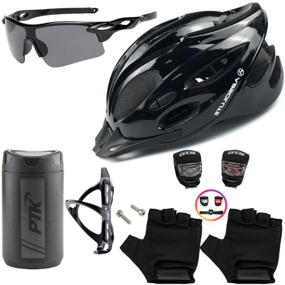 Imagem de Capacete Ciclismo Bike + Porta Objetos + Suporte + Pisca + Óculos + Par De Luvas