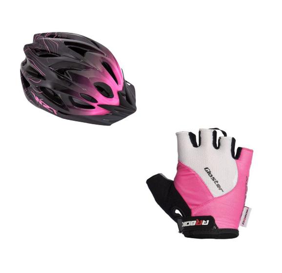 Imagem de Capacete Ciclismo Feminino Led + Luva Bike Com Gel Arbok