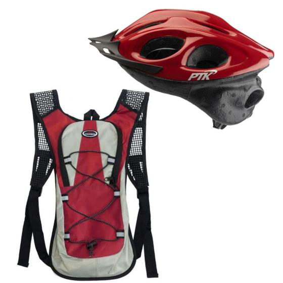 Imagem de Capacete Ciclismo Flash Ptk Mochila Hidratação Bike Vermelho