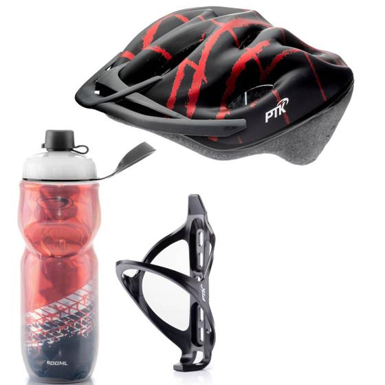 Imagem de Capacete Ciclismo Garrafa Térmica Suporte Bike MTb Speed Esporte Vermelho