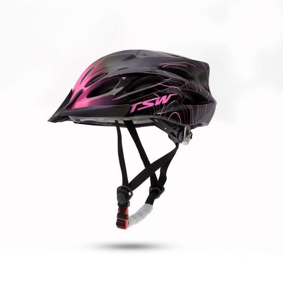 Imagem de Capacete Ciclismo Mtb Feminino Raptor 3 Tam G 57 a 61cm Com Sinalizador e Viseira Preto e Rosa Tsw