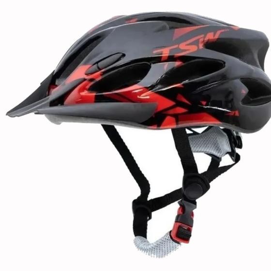 Imagem de Capacete Ciclismo Mtb Raptor 2 Tam M 54 a 58cm Com Sinalizador e Viseira Preto e Vermelho Tsw