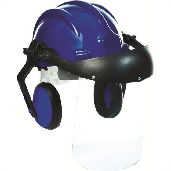 Imagem de Capacete Com Abafador+Viseira Plastcor Azul