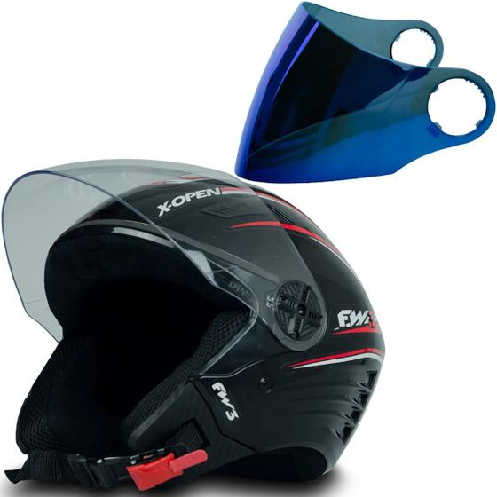 Imagem de Capacete Com Viseira Azul Moto X Open Preto Vermelho 58