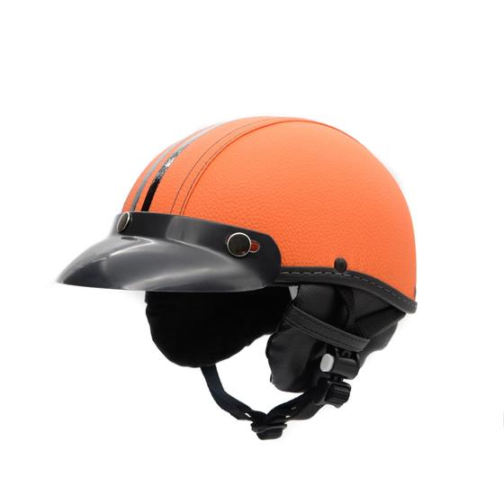 Imagem de Capacete Coquinho Scooter Moto Elétrica Bike Couro Laranja