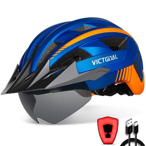 Imagem de Capacete de bicicleta VICTGOAL com luz recarregável para adultos, azul