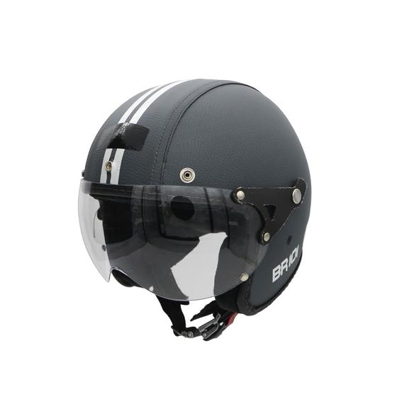 Imagem de Capacete De Moto Aberto Retro Custom Couro Premium Viseira Cristal