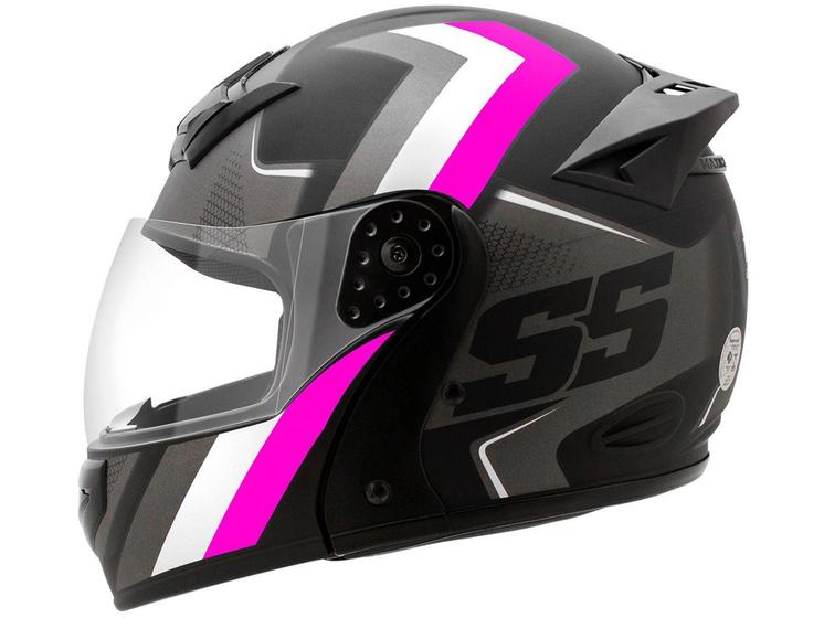 Imagem de Capacete de Moto Articulado Mixs Helmets - Gladiator Super Speed Cinza e Rosa Tamanho 60