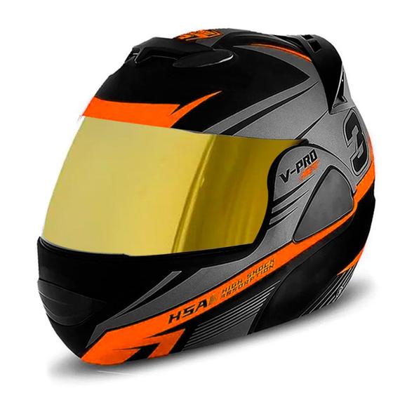 Imagem de Capacete de moto escamoteavel pro tork v-pro jet 3 laranja vis. dourada tam 62