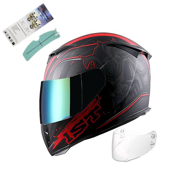 Imagem de Capacete de motocicleta 1STORM Skull King Matt vermelho tamanho L com escudo