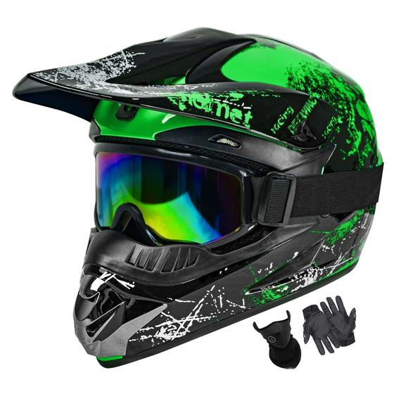 Imagem de Capacete de motocross SanQing Youth aprovado pelo DOT verde (M)