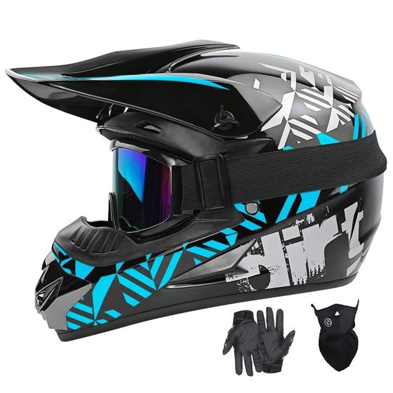 Imagem de Capacete de Motocross SPARK para Crianças - Aprovado pelo DOT - com Óculos Azuis