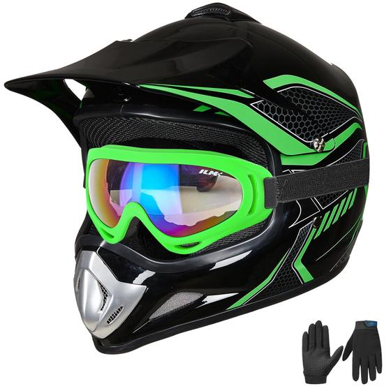 Imagem de Capacete Dirt Bike ILM BLD-818 para jovens e crianças, rosto inteiro, verde DOT