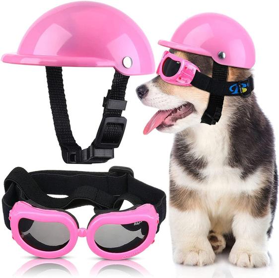Imagem de Capacete e Óculos para cachorros  - Rosa - Tam U