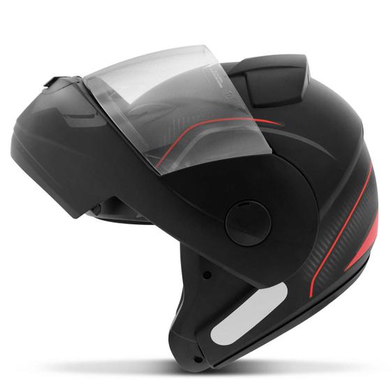 Imagem de Capacete Escamoteável Robocop EBF Novo E8 V Power Preto Fosco e Vermelho Moto