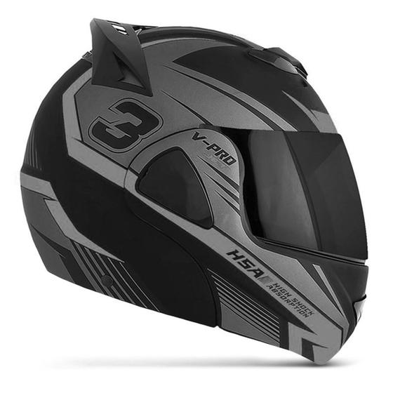 Imagem de Capacete Escamoteavel Robocop Modular Pro Tork V-Pro Jet 3 Viseira Fumê Masculino Feminino Esportivo