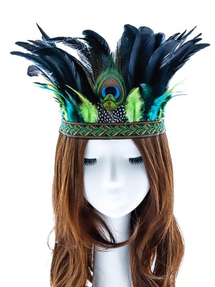 Imagem de Capacete Feather Fascinator Aukmla Peacock Green Party