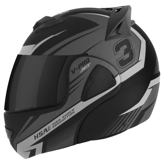 Imagem de Capacete Fechado Moto Protork V-pro Jet 3 Preto Vis. Fumê