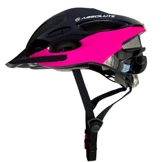 Imagem de Capacete Feminino Ciclismo Absolute Mia Mtb Tam M 54 à 57cm LED Sinalizador e Viseira Rosa