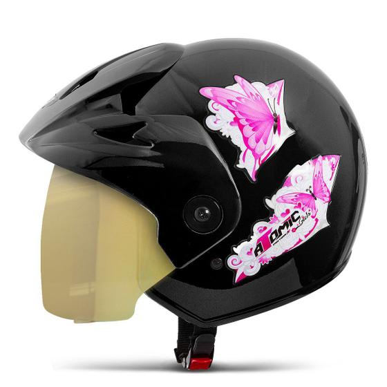 Imagem de Capacete Feminino Moto Pro Tork Aberto Atomic Girls Preto Rosa Com Viseira Dourada