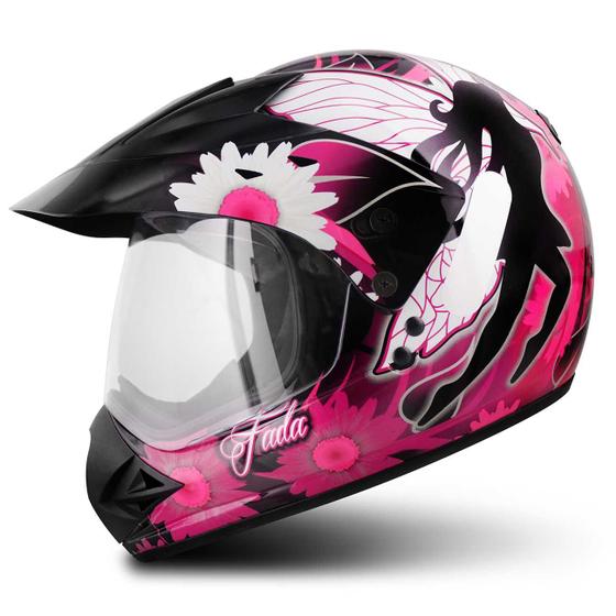 Imagem de Capacete Feminino Motocross EBF Super Motard Fada Preto e Rosa