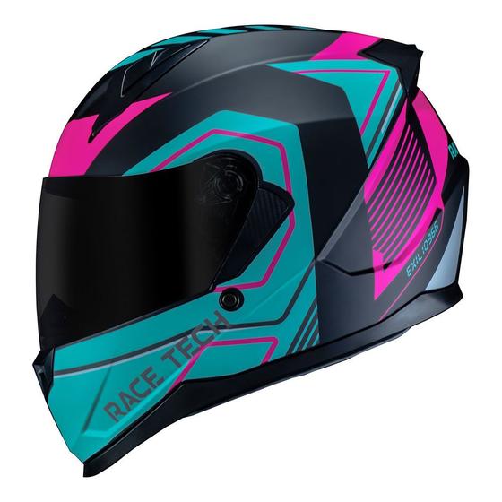 Imagem de Capacete Feminino Race Tech Sector Exilio Preto e Fucsia Rosa Esportivo Moto Motociclismo