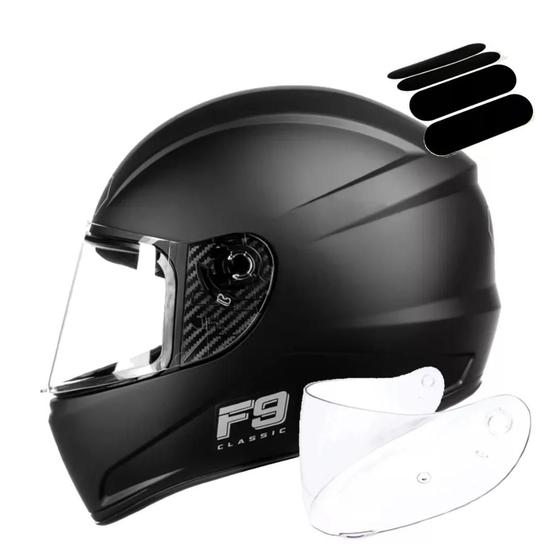 Imagem de Capacete Fly F9 Classic Preto Fosco Mais Adesivo e Viseira Cristal