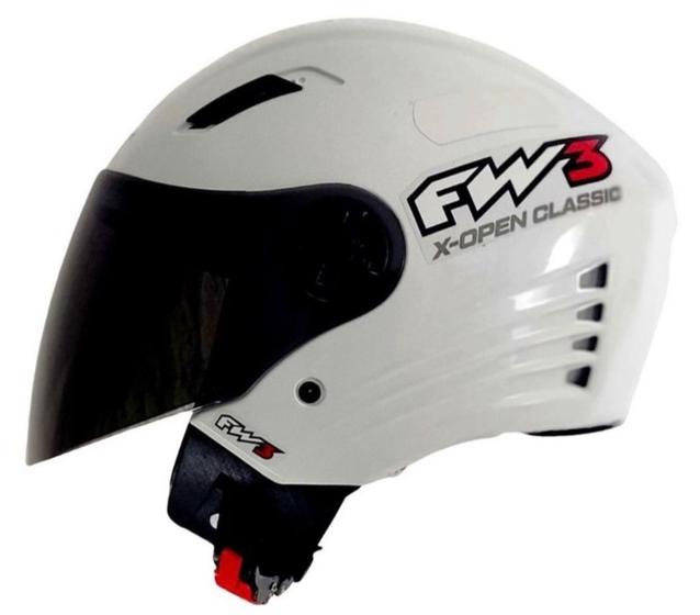 Imagem de Capacete fw3 branco classic liso + viseira fumê qualidade premium top clássico white