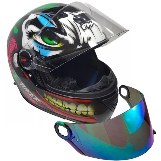 Imagem de Capacete Fw3 Joker Coringa Preto Brilhante Viseira Camaleão