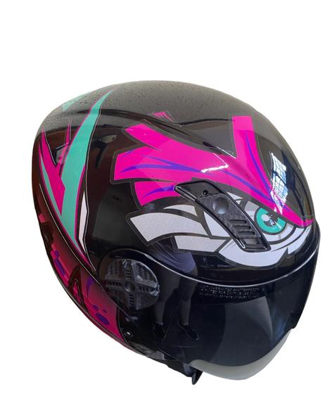 Imagem de Capacete fw3 tribal rosa e preto pink moto aberto personalizado qualidade top adesivado premium