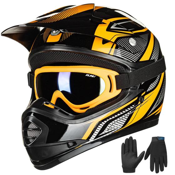 Imagem de Capacete ILM Youth Kids ATV Motocross B07 amarelo preto DOT