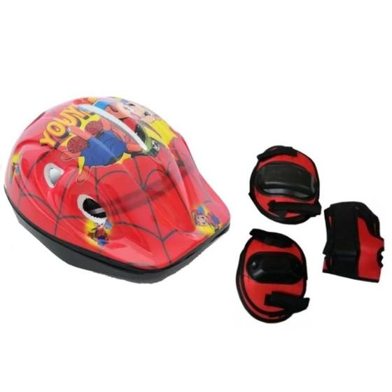 Imagem de Capacete Infantil Kit Joelheira Cotoveleira Luva - Vermelho