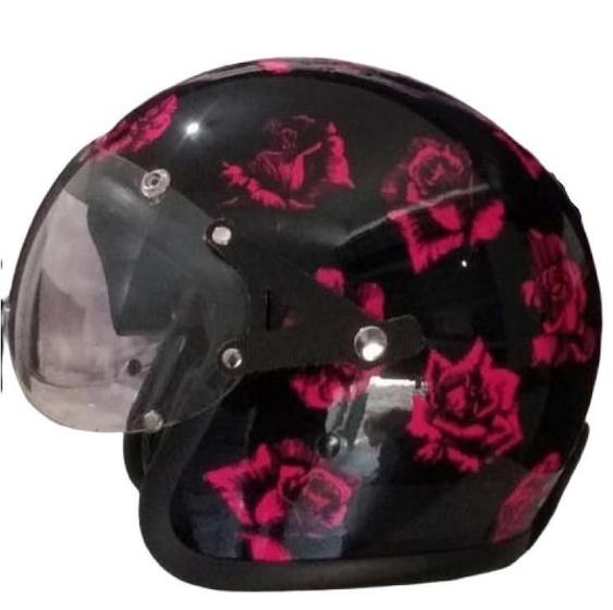 Imagem de Capacete Kraft Old School Flores Preto E Rosa 58