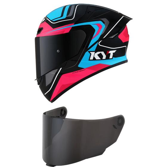 Imagem de Capacete KYT TT Course Overtech Preto Azul e Rosa Mais Viseira Fumê