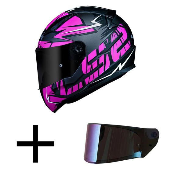 Imagem de Capacete LS2 FF353 Rapid Cromo Preto e Rosa Fosco Mais Viseira Camaleão