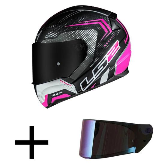 Imagem de Capacete LS2 FF353 Rapid Doom Preto e Rosa Fosco Mais Viseira Camaleão