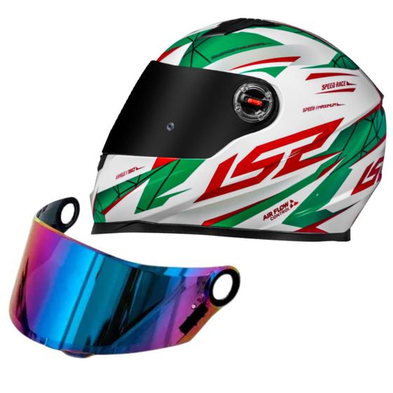 Imagem de Capacete Ls2 Ff358 Draze Branco Verde + Viseira Camaleão